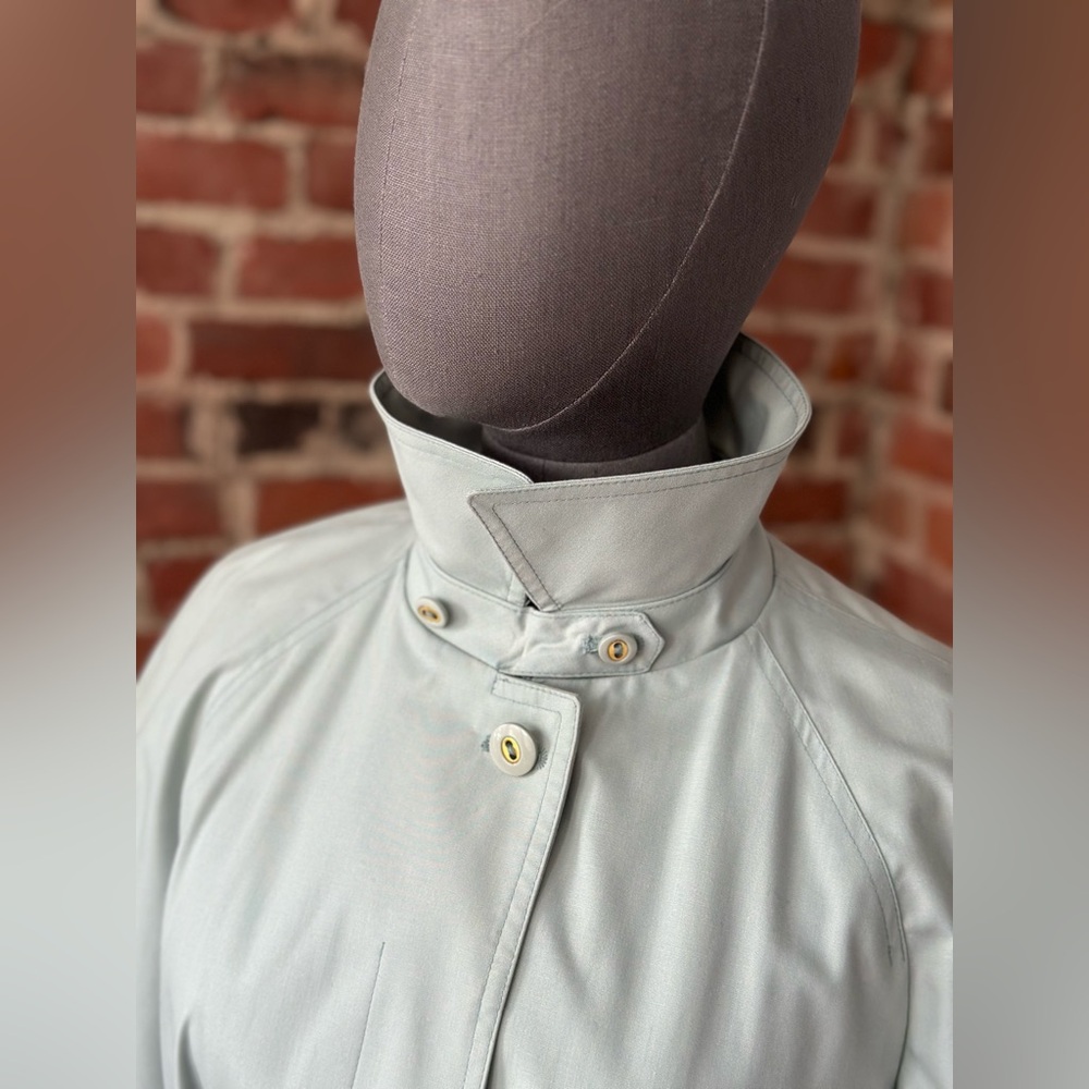 London Fog Belted Trench Coat Mint Sage Rain Coat Classic Vintage - Picture 5 of 17